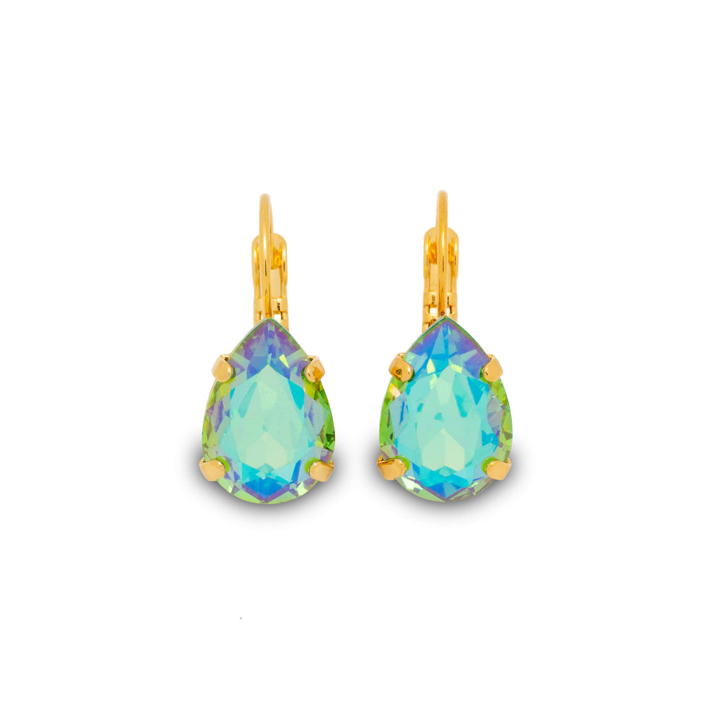 Peridot earrings with a green and blue shimmer effect