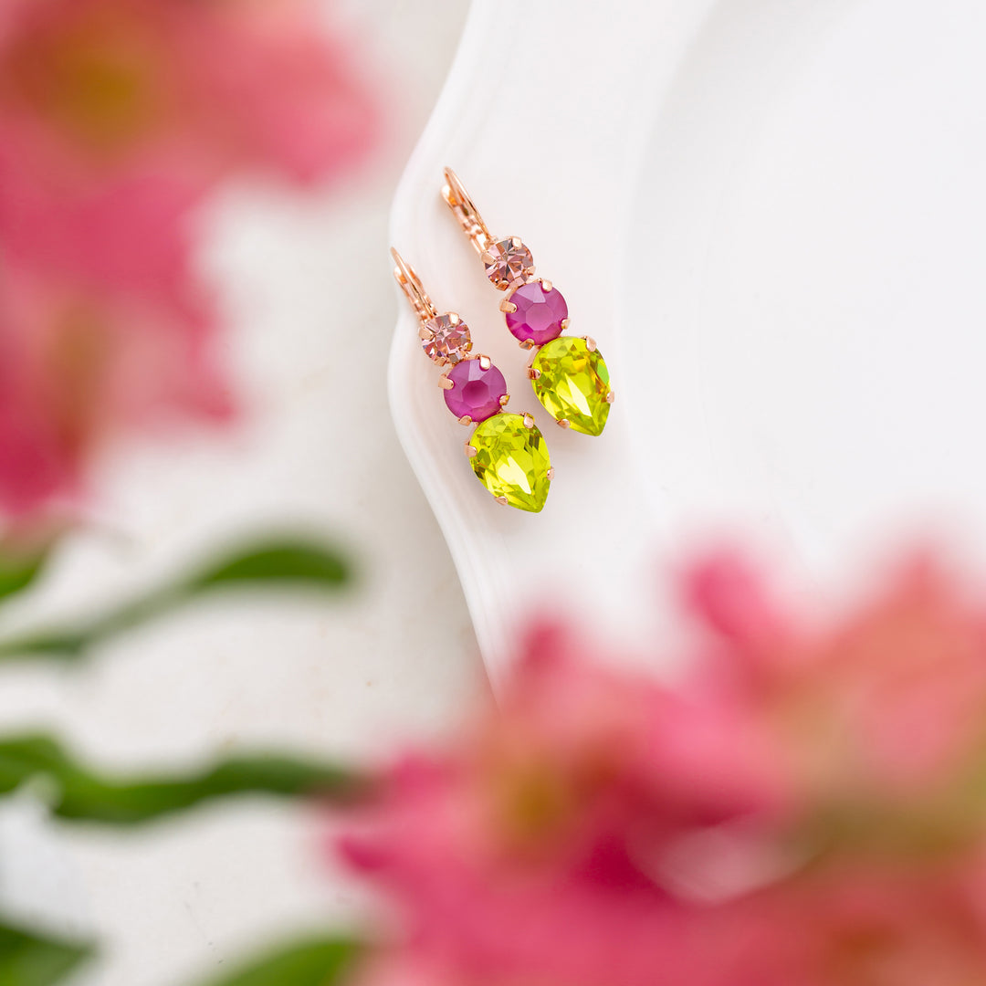 Citrus lime green crystal earrings with flowers