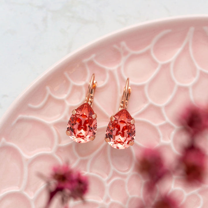 Adele Rose Peach Teardrop Crystal Earrings