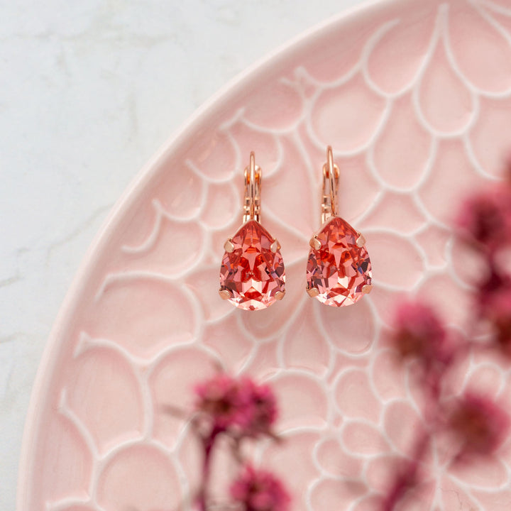 Adele Rose Peach Teardrop Crystal Earrings